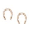 925 Sterling Silver mini horseshoe stud earrings with diamond accents