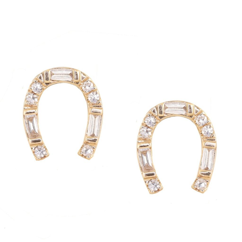 925 Sterling Silver Diamond GOOD LUCK Mini Horseshoe Stud Earrings