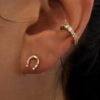 Mini horseshoe stud earrings with Premium CZ Diamond pave detailing