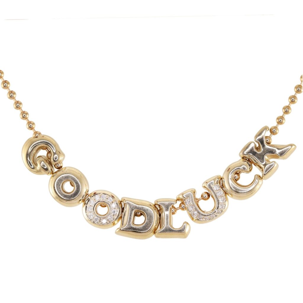 925 Sterling Silver Diamond GOOD LUCK Necklace On Ball Chain
