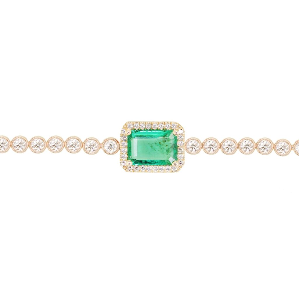 925 Sterling Silver Diamond Halo Emerald Bracelet