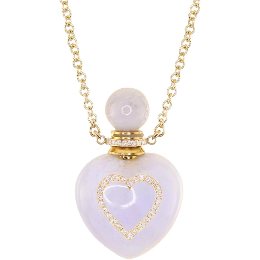 925 Sterling Silver Diamond Heart Blue Lace Agate Perfume Bottle Necklace
