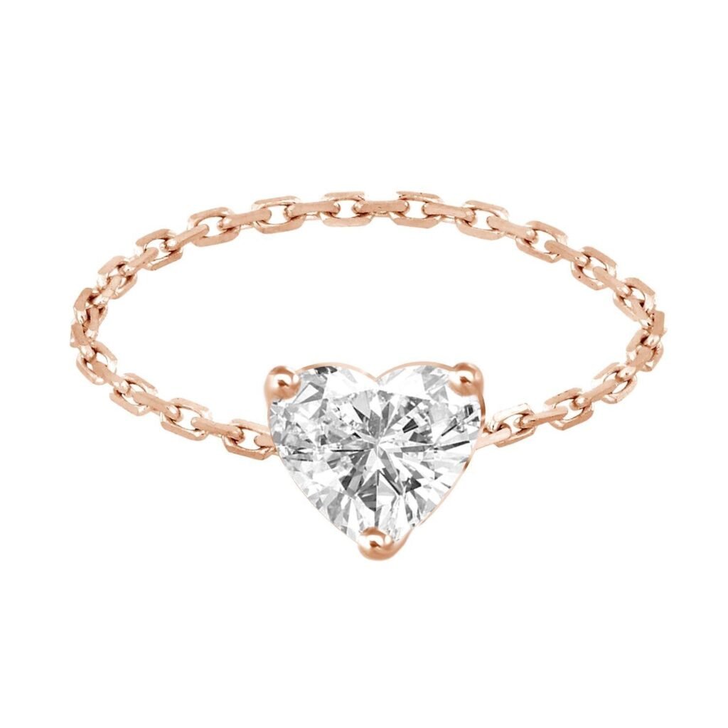 925 Sterling Silver Diamond Heart Chain Ring