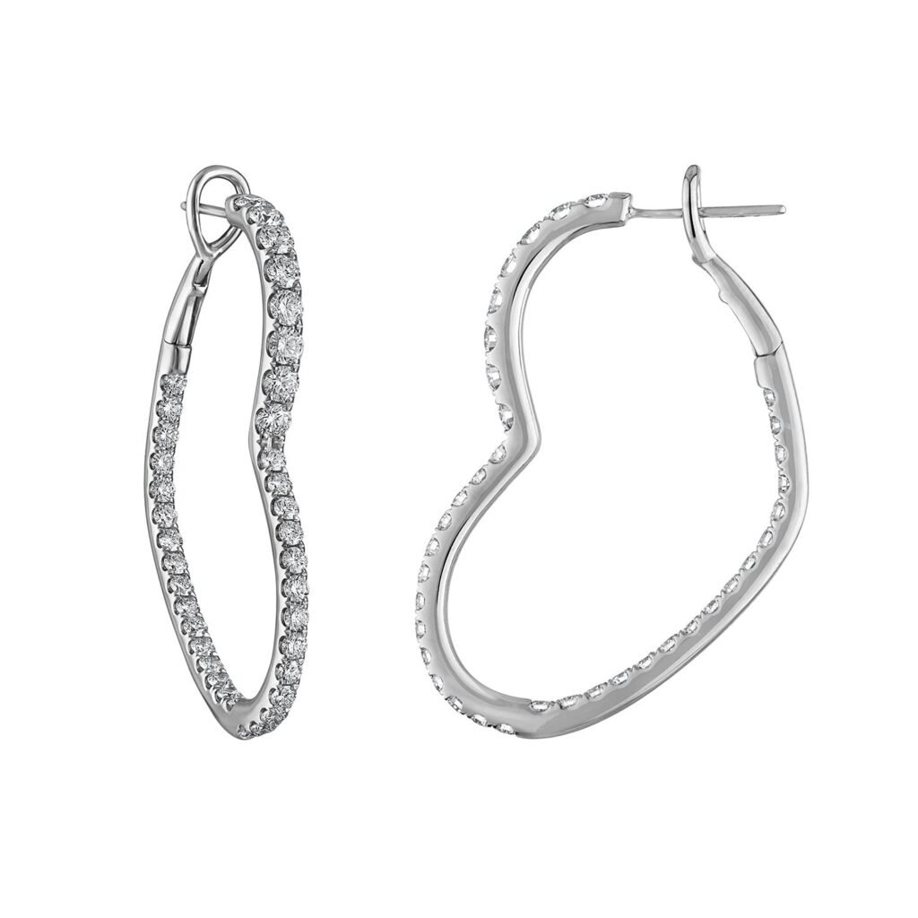 925 Sterling Silver Diamond Heart Hoop Earrings