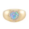 925 Sterling Silver Diamond Heart Opal Signet Ring