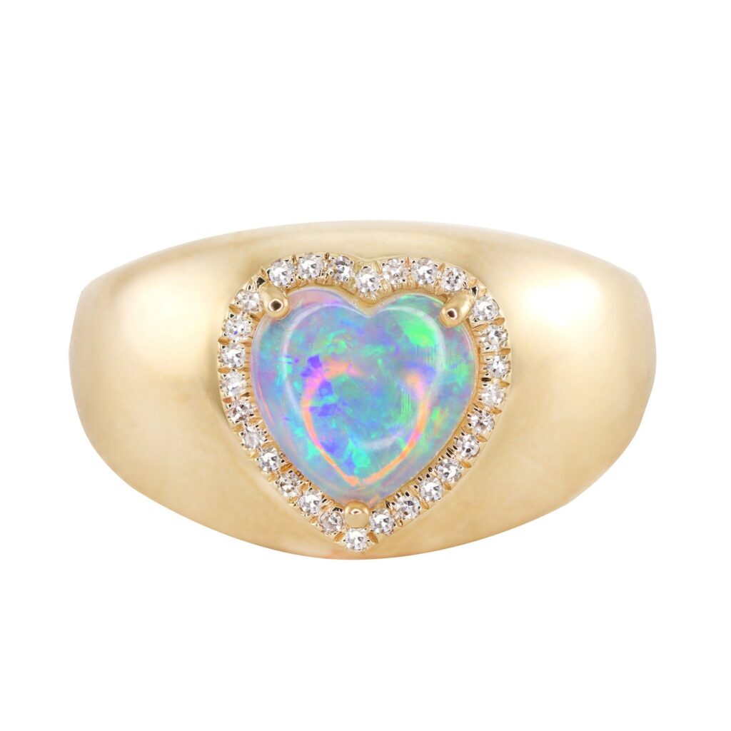 925 Sterling Silver Diamond Heart Opal Signet Ring