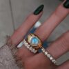 925 Sterling Silver Diamond Heart Opal Signet Ring - Image 2