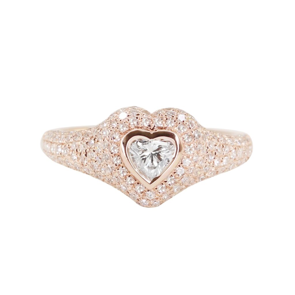 925 Sterling Silver Diamond Heart Signet Pinky Ring