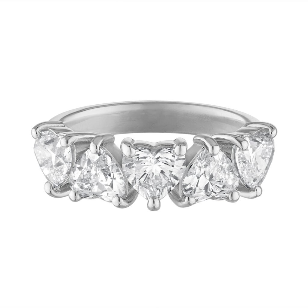 925 Sterling Silver Diamond Hearts Halfway Ring