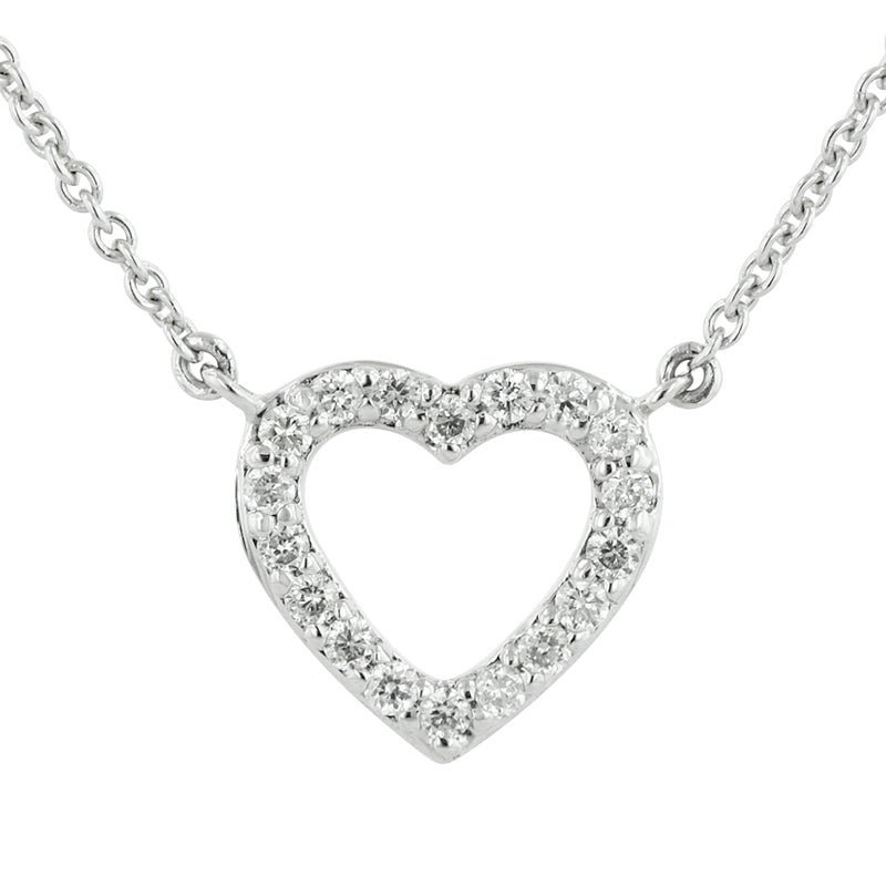 925 Sterling Silver Diamond Hollow Heart Necklace