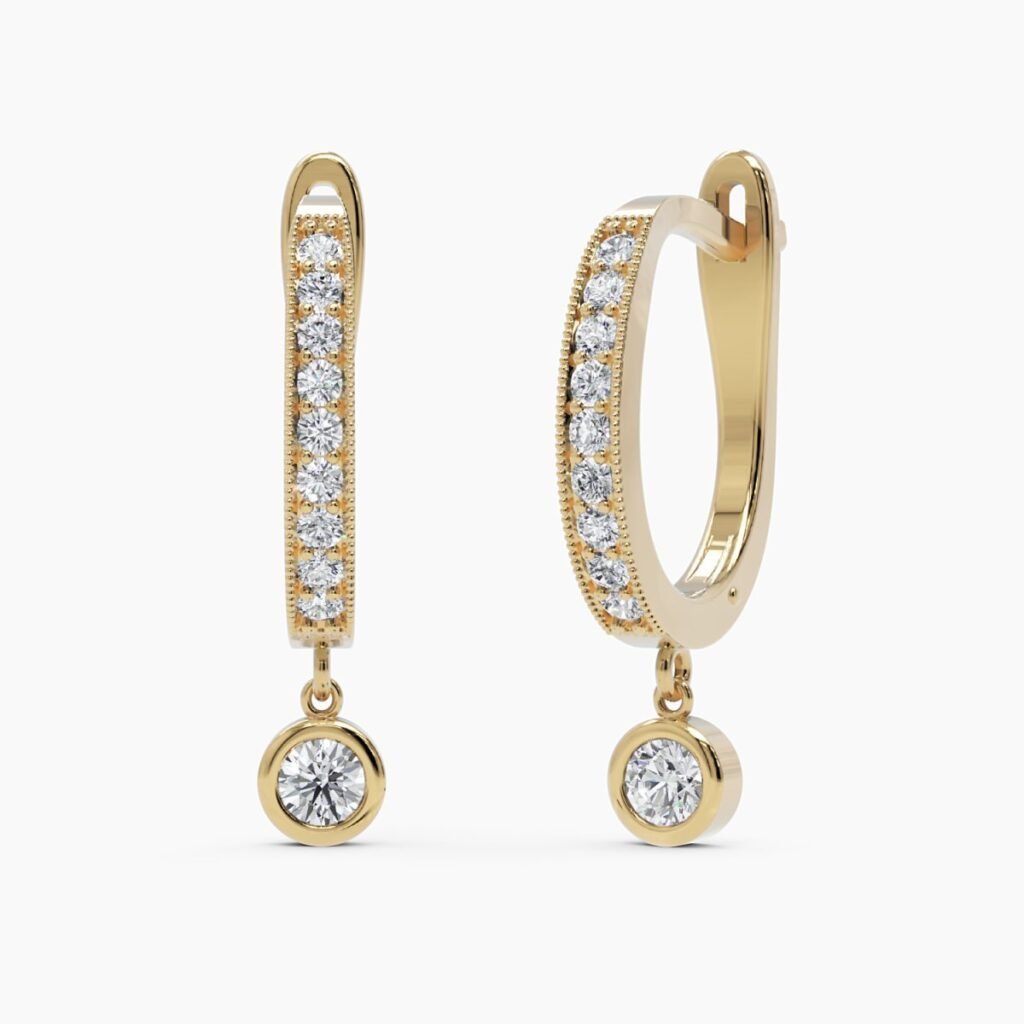 925 Sterling Silver Diamond Huggies Drop Bezel Diamond
