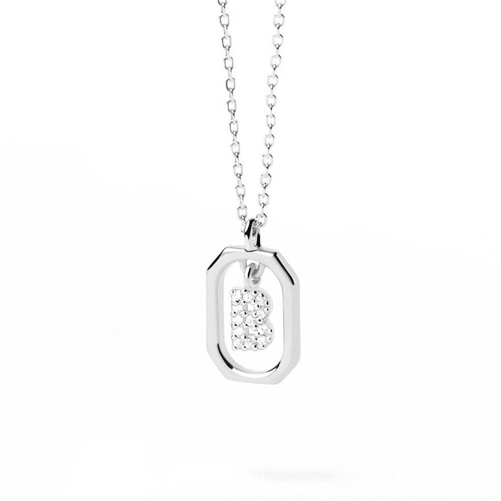 925 Sterling Silver Diamond Initial B Dangle Pendant Necklace