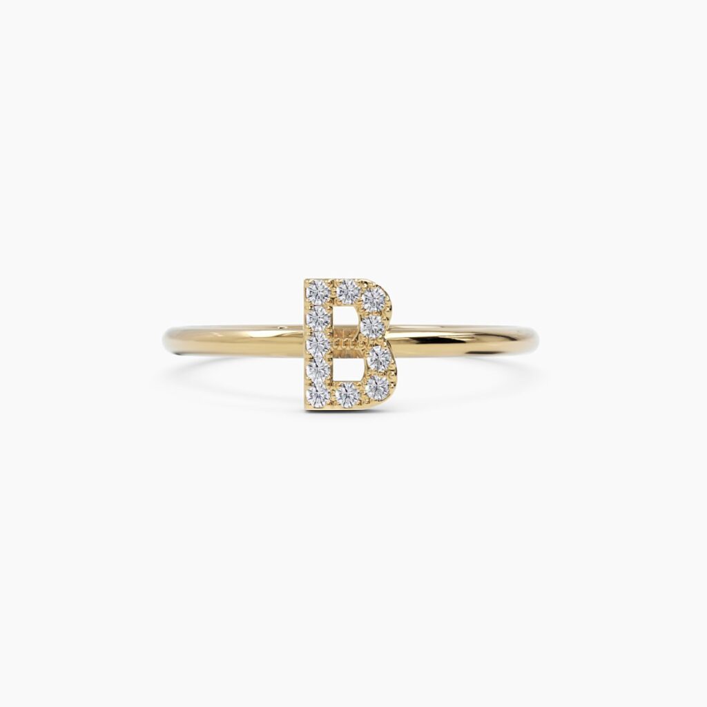 925 Sterling Silver Diamond Initial B Ring
