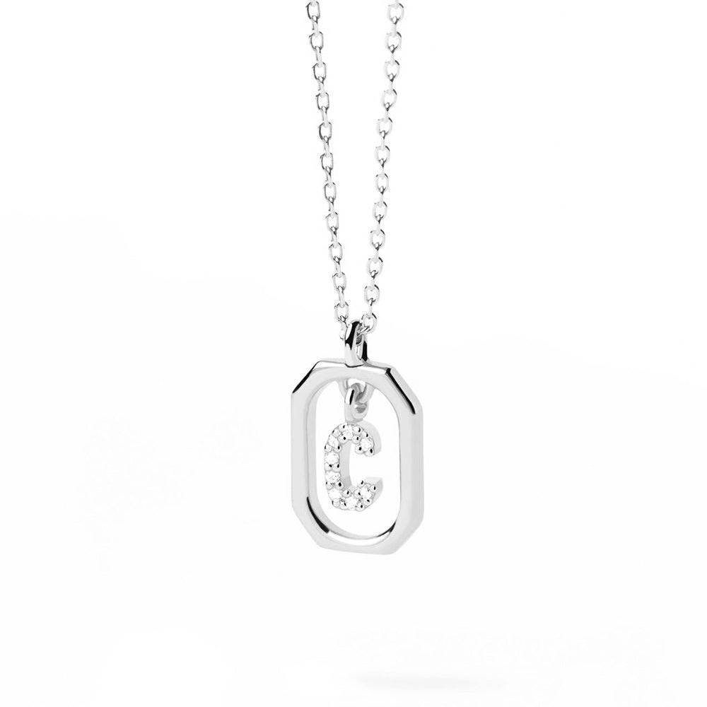 925 Sterling Silver Diamond Initial C Dangle Pendant Necklace