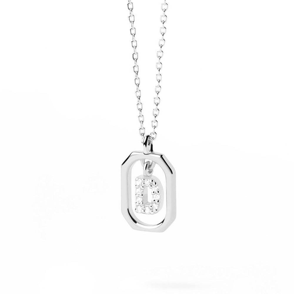 925 Sterling Silver Diamond Initial D Dangle Pendant Necklace