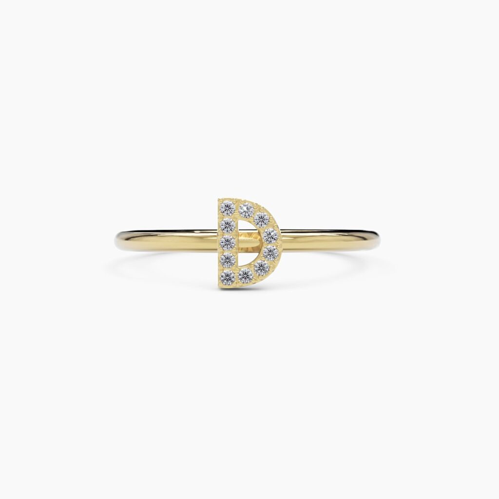 925 Sterling Silver Diamond Initial D Ring