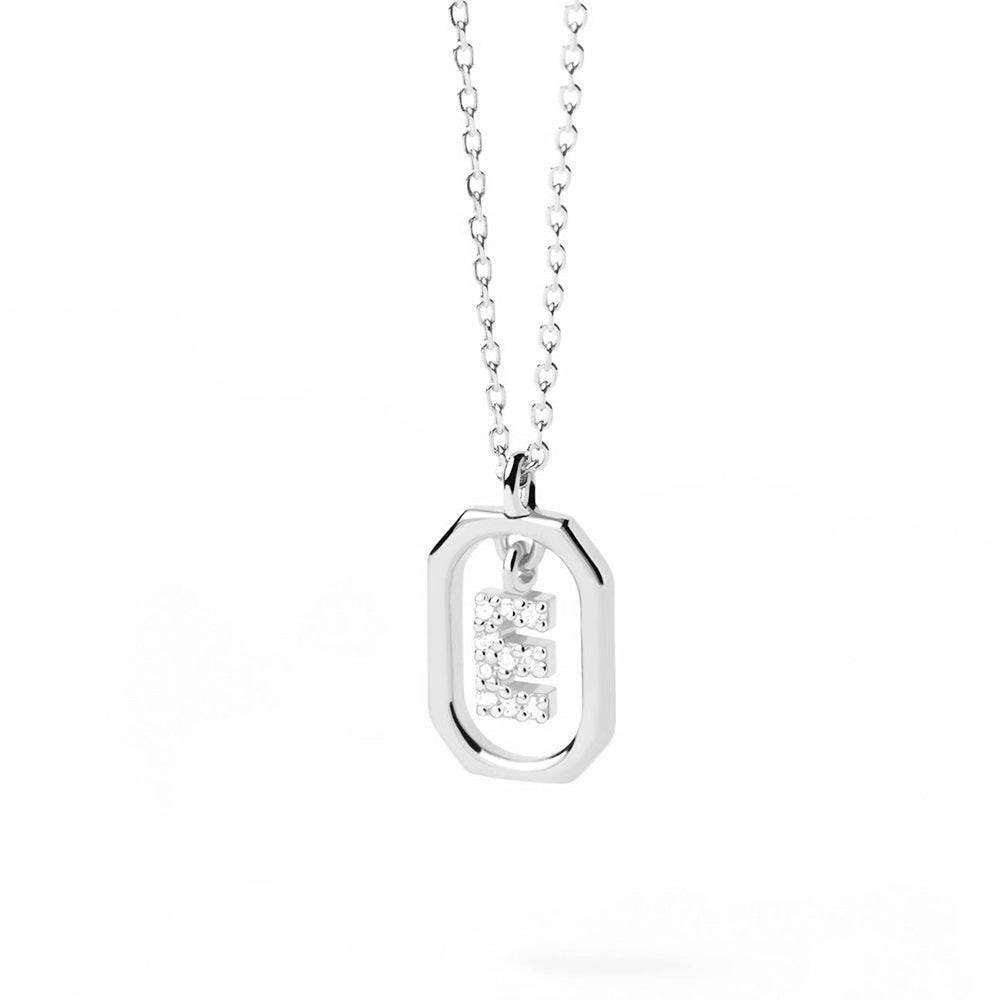 925 Sterling Silver Diamond Initial E Dangle Pendant Necklace