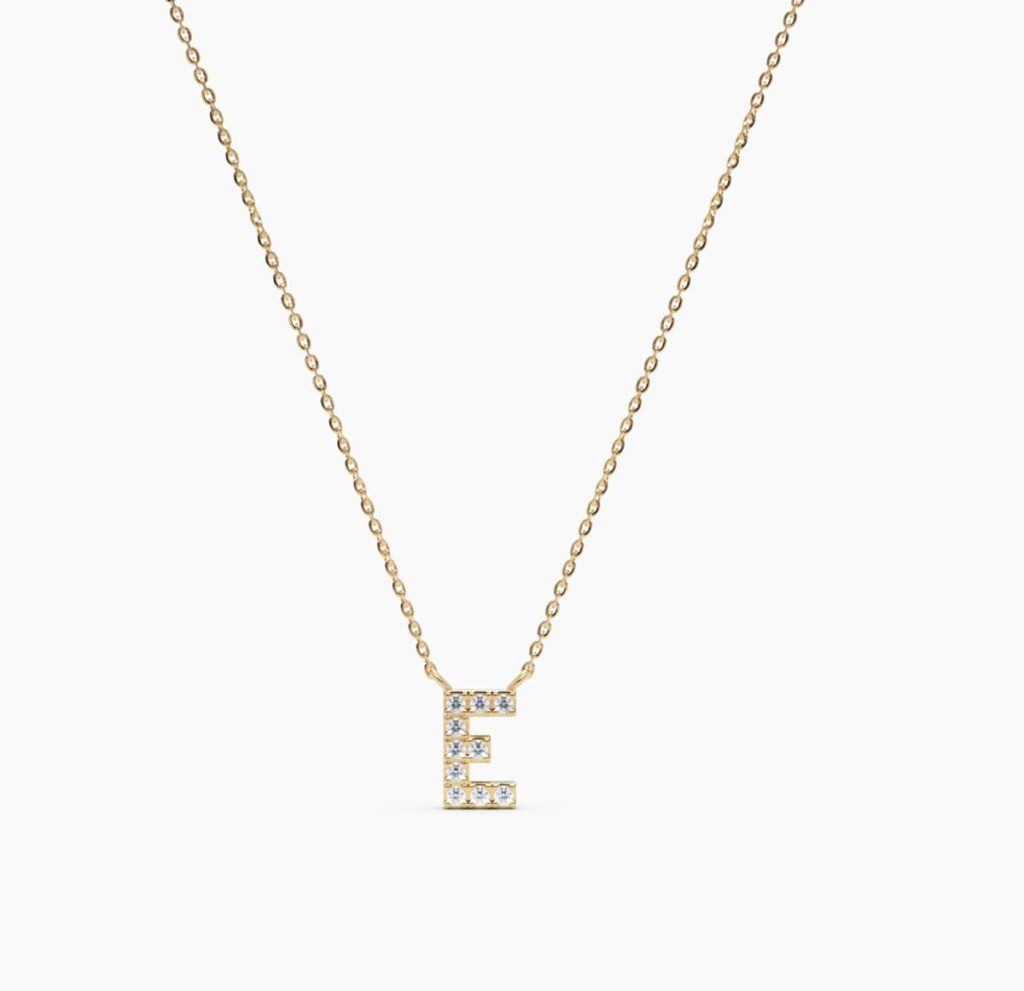 925 Sterling Silver Diamond Initial E Necklace