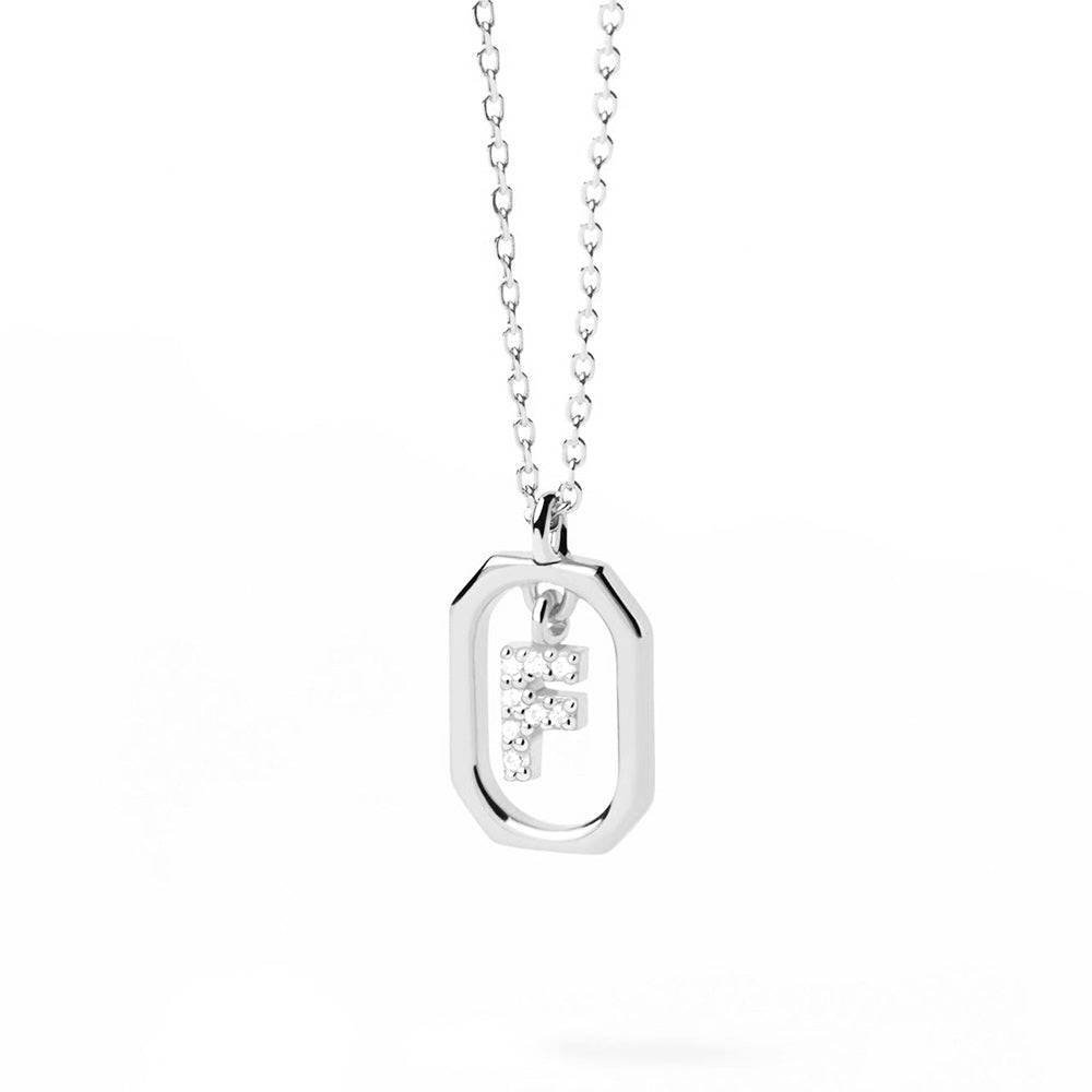925 Sterling Silver Diamond Initial F Dangle Pendant Necklace