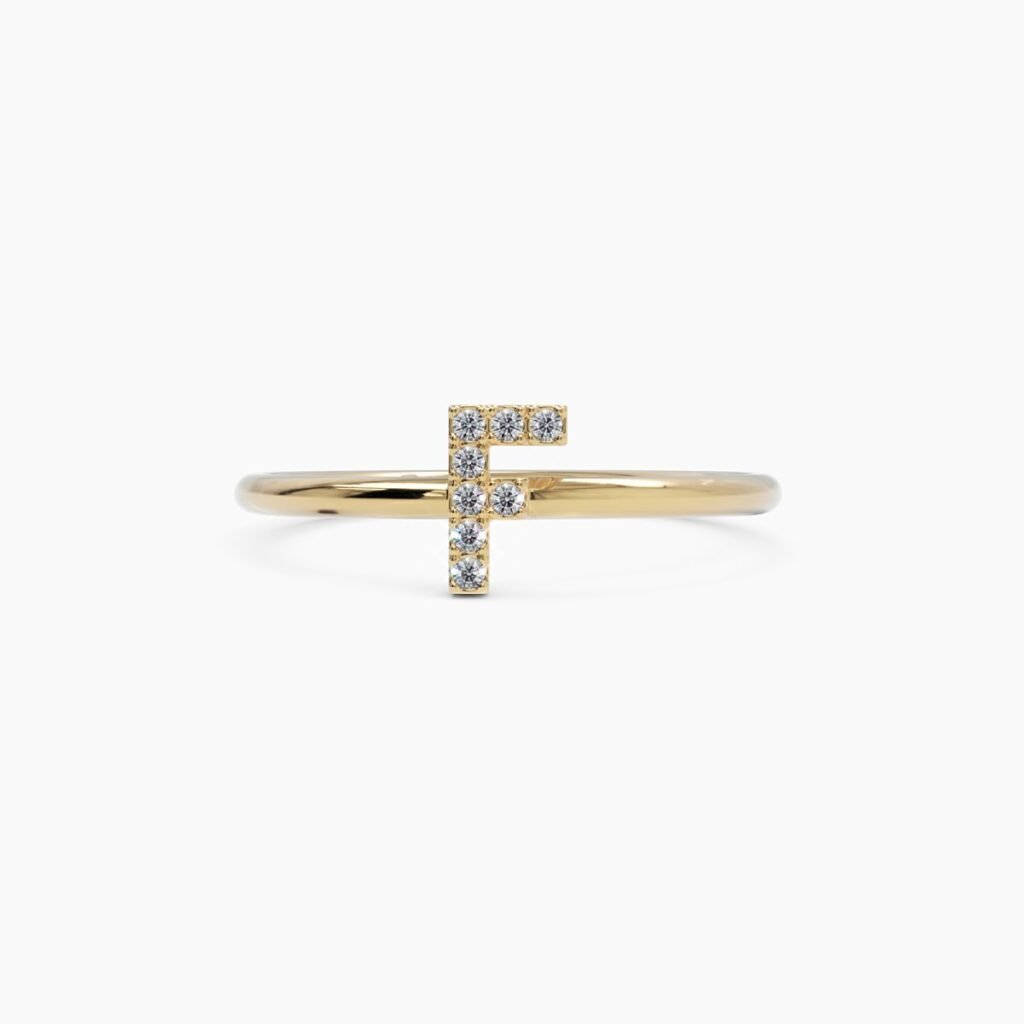 925 Sterling Silver Diamond Initial F Ring