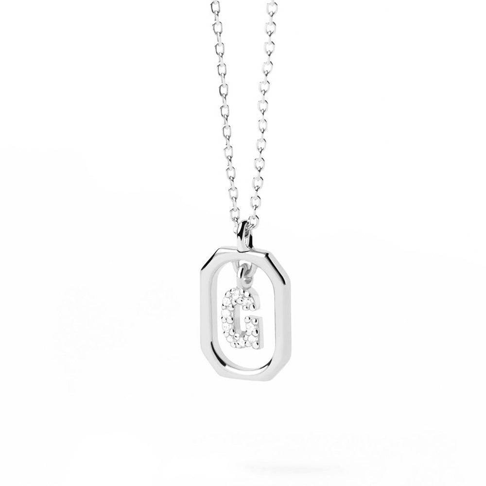 925 Sterling Silver Diamond Initial G Dangle Pendant Necklace