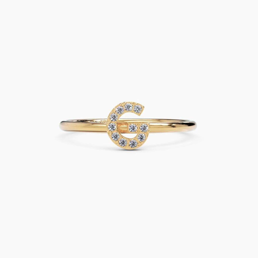 925 Sterling Silver Diamond Initial G Ring