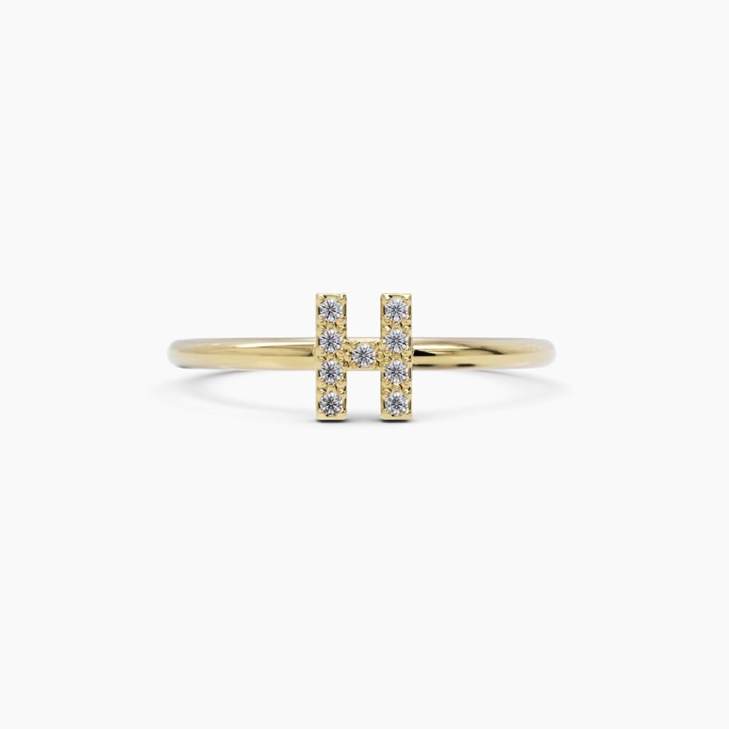 925 Sterling Silver Diamond Initial H Ring