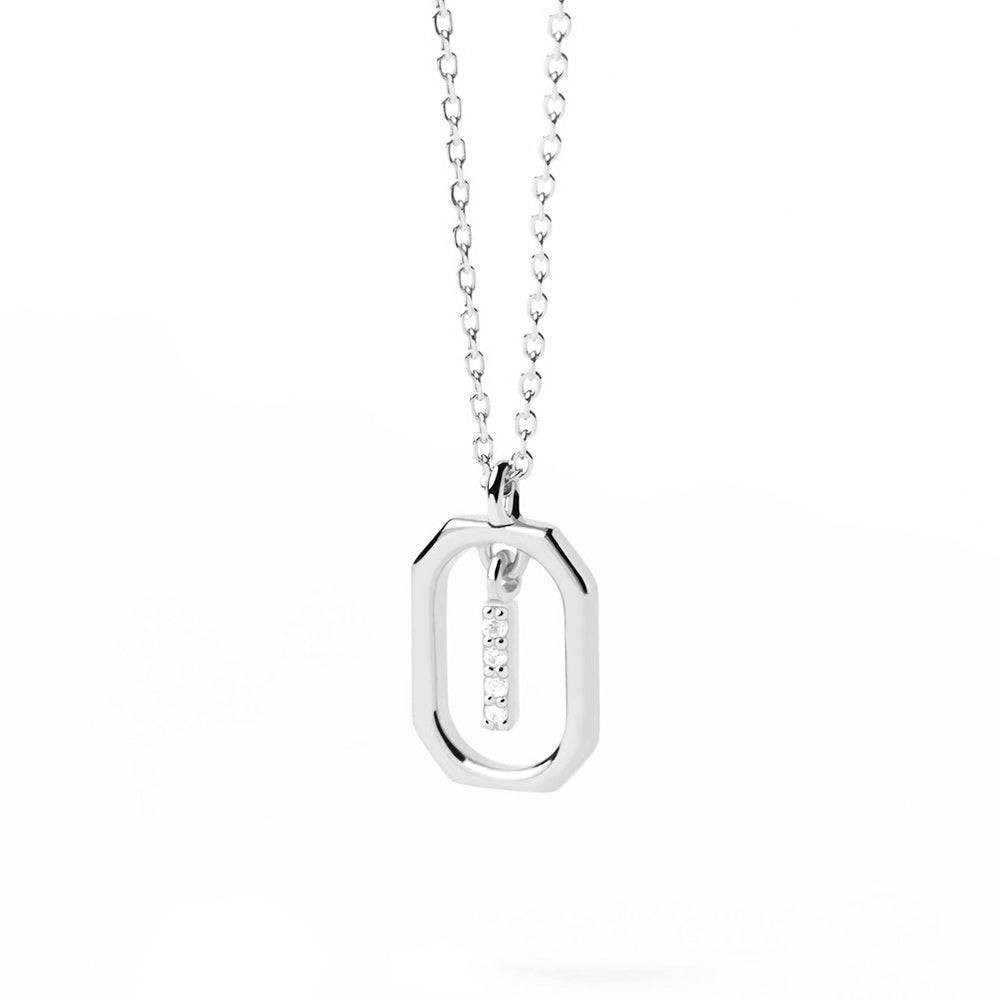 925 Sterling Silver Diamond Initial I Dangle Pendant Necklace