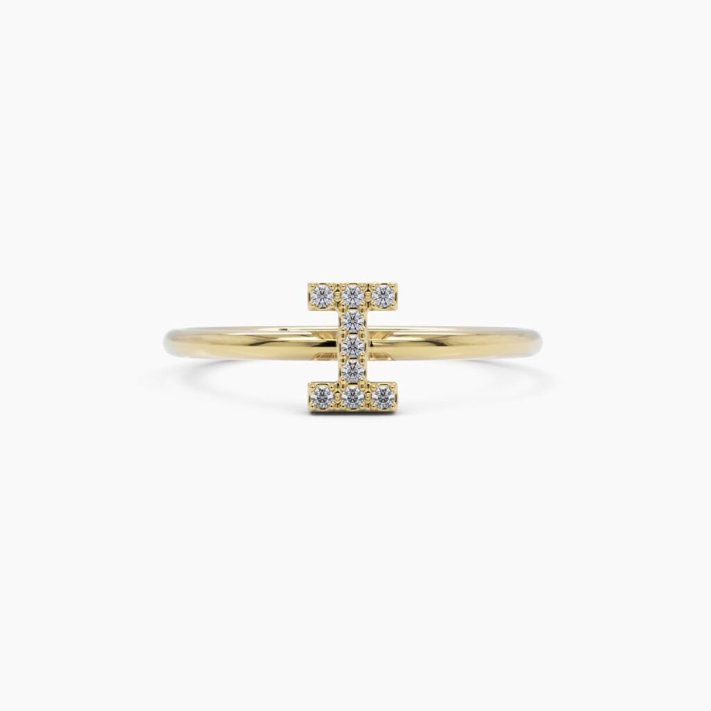 925 Sterling Silver Diamond Initial I Ring