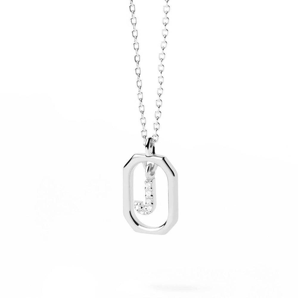 925 Sterling Silver Diamond Initial J Dangle Pendant Necklace