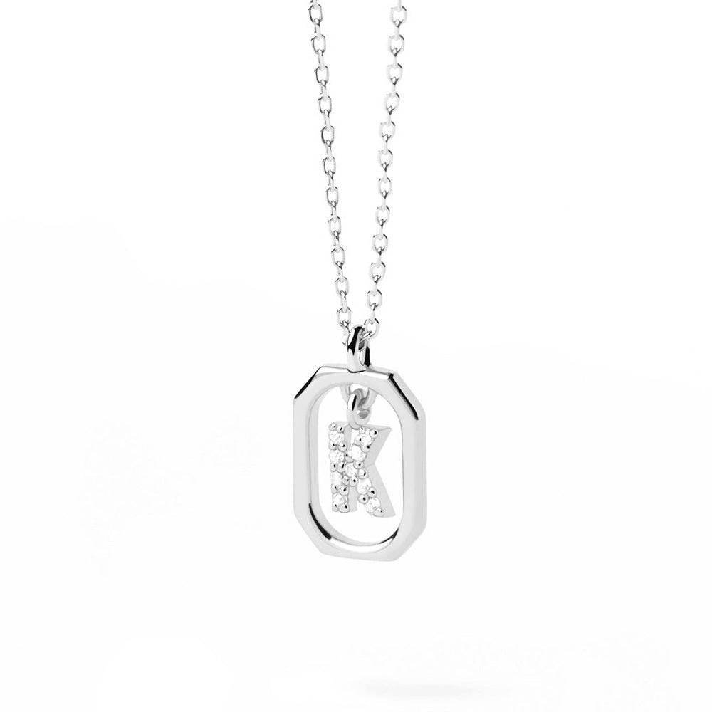 925 Sterling Silver Diamond Initial K Dangle Pendant Necklace