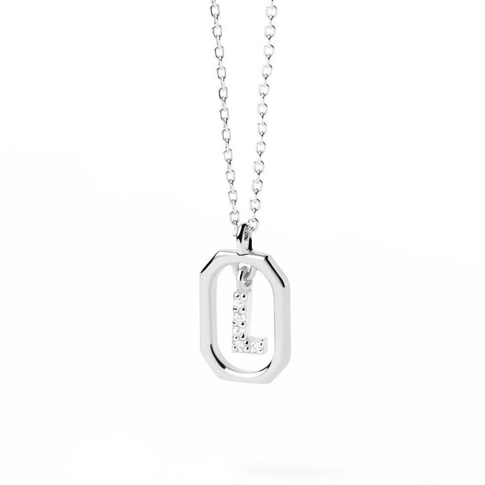 925 Sterling Silver Diamond Initial L Dangle Pendant Necklace