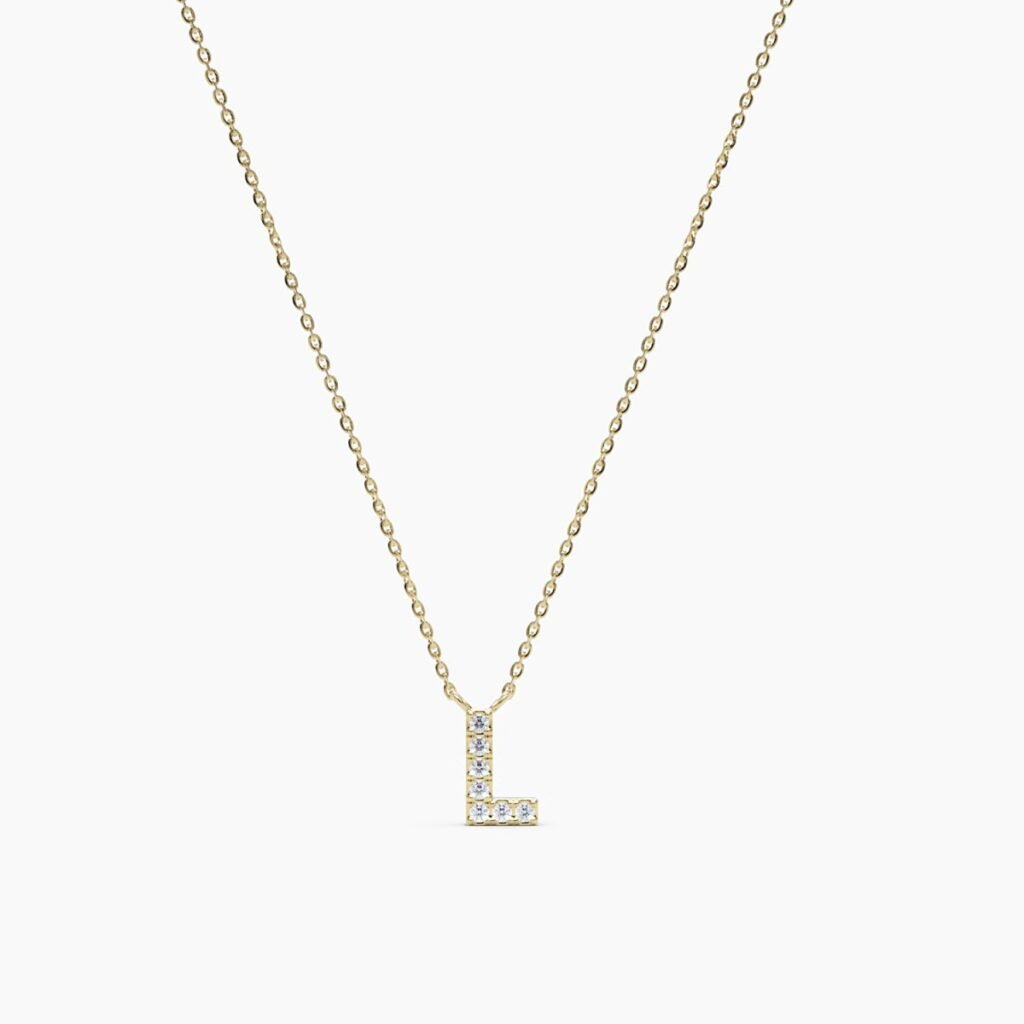 925 Sterling Silver Diamond Initial L Necklace