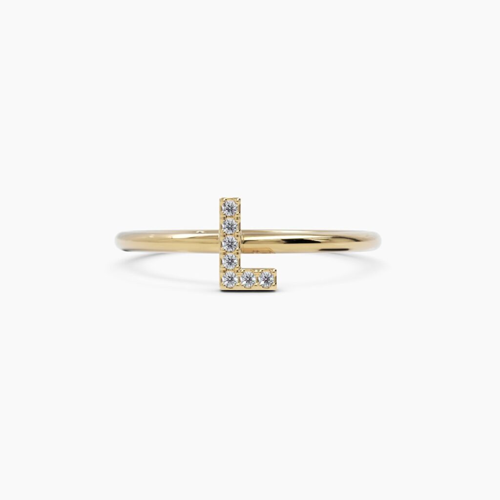 925 Sterling Silver Diamond Initial L Ring