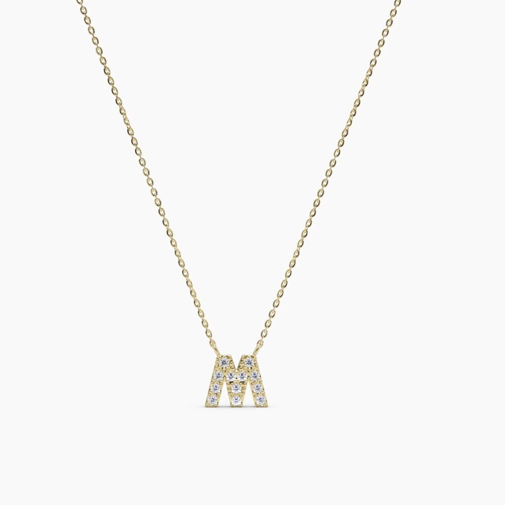 925 Sterling Silver Diamond Initial M Necklace