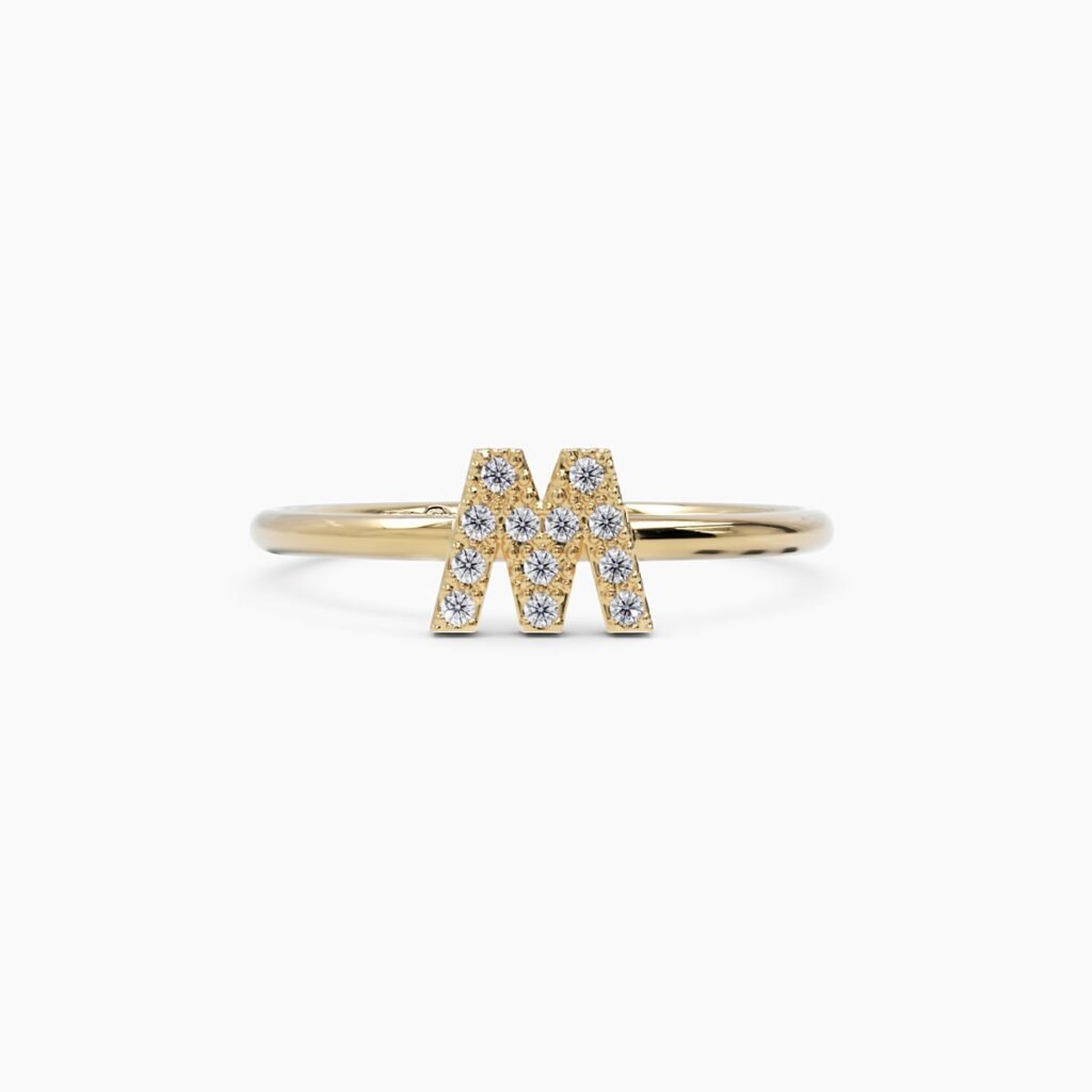 925 Sterling Silver Diamond Initial M Ring