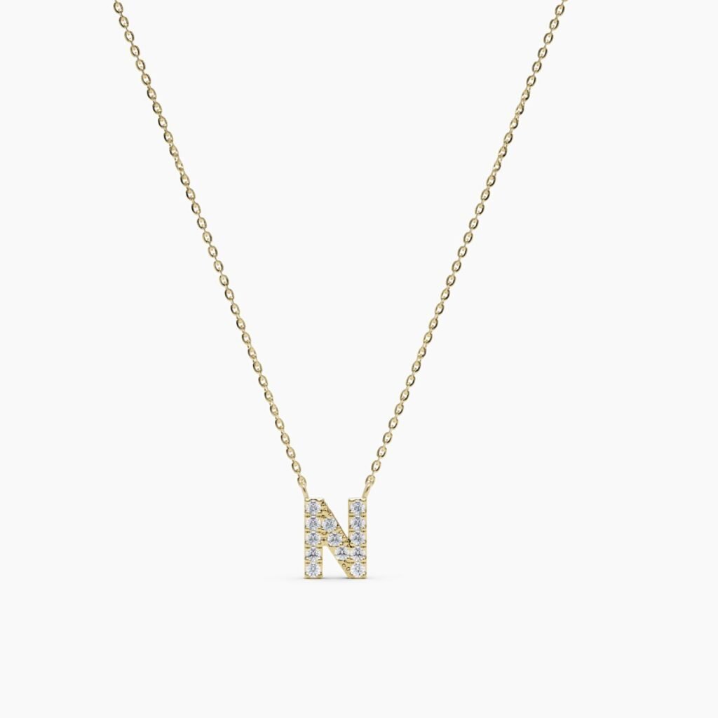 925 Sterling Silver Diamond Initial N Necklace