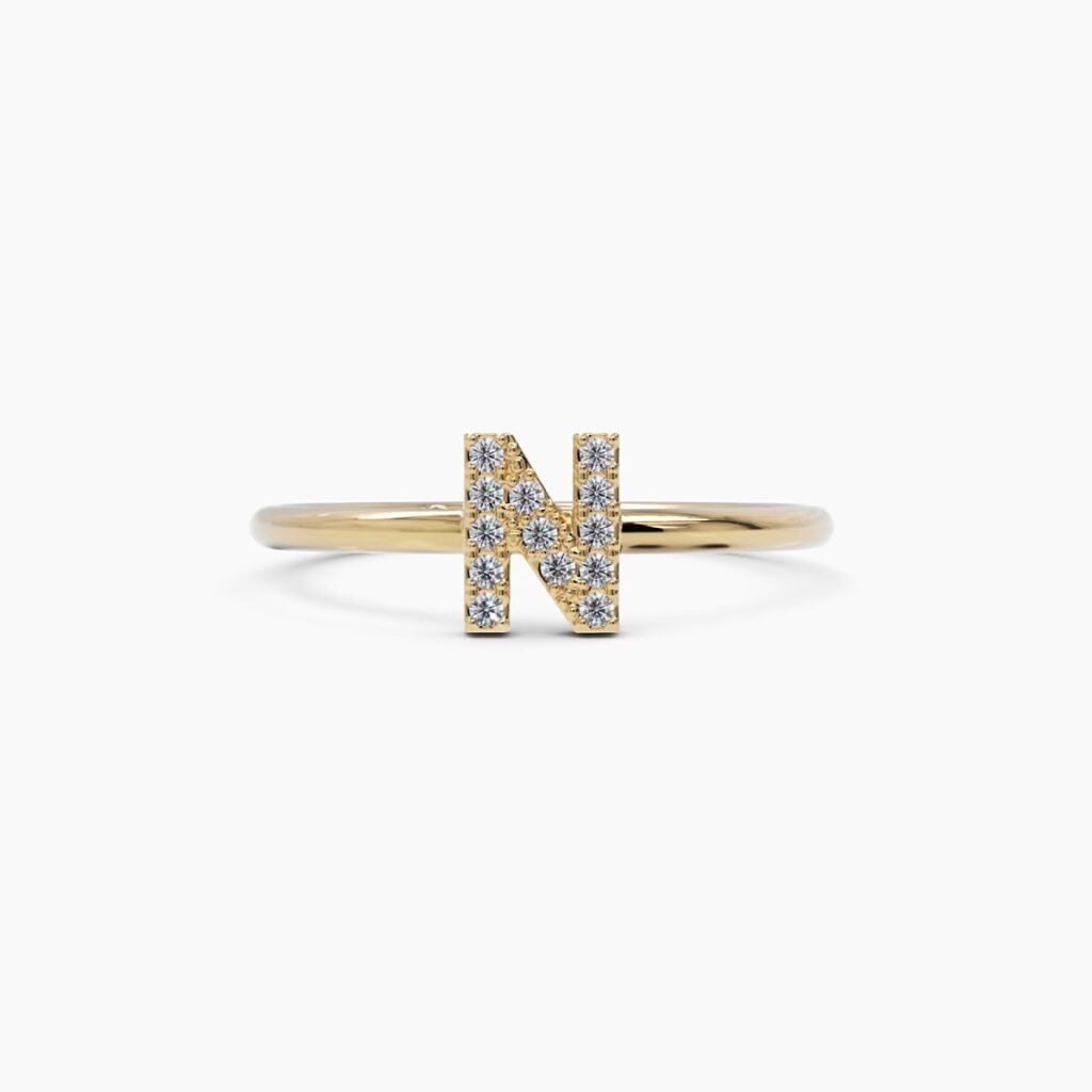 925 Sterling Silver Diamond Initial N Ring