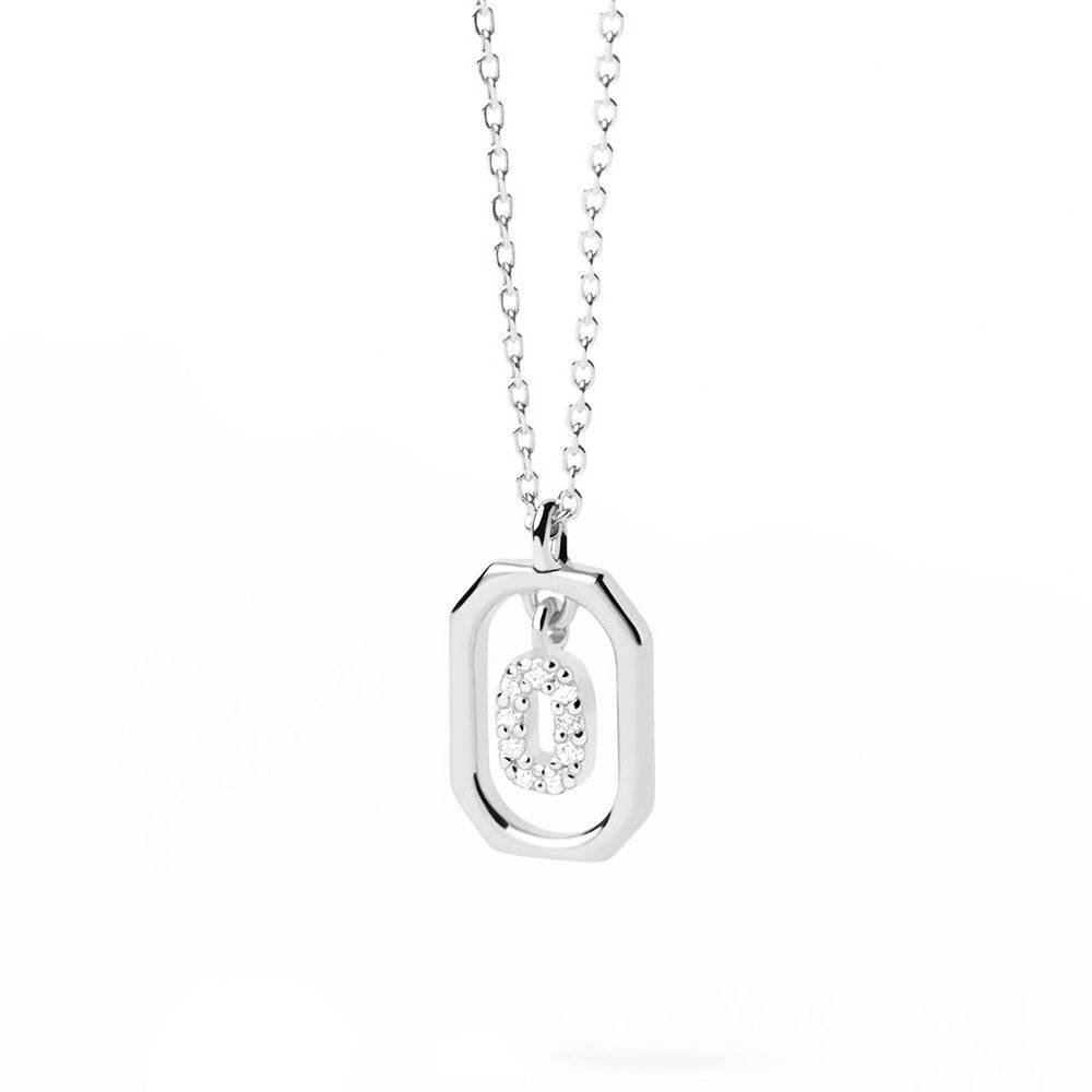 925 Sterling Silver Diamond Initial O Dangle Pendant Necklace