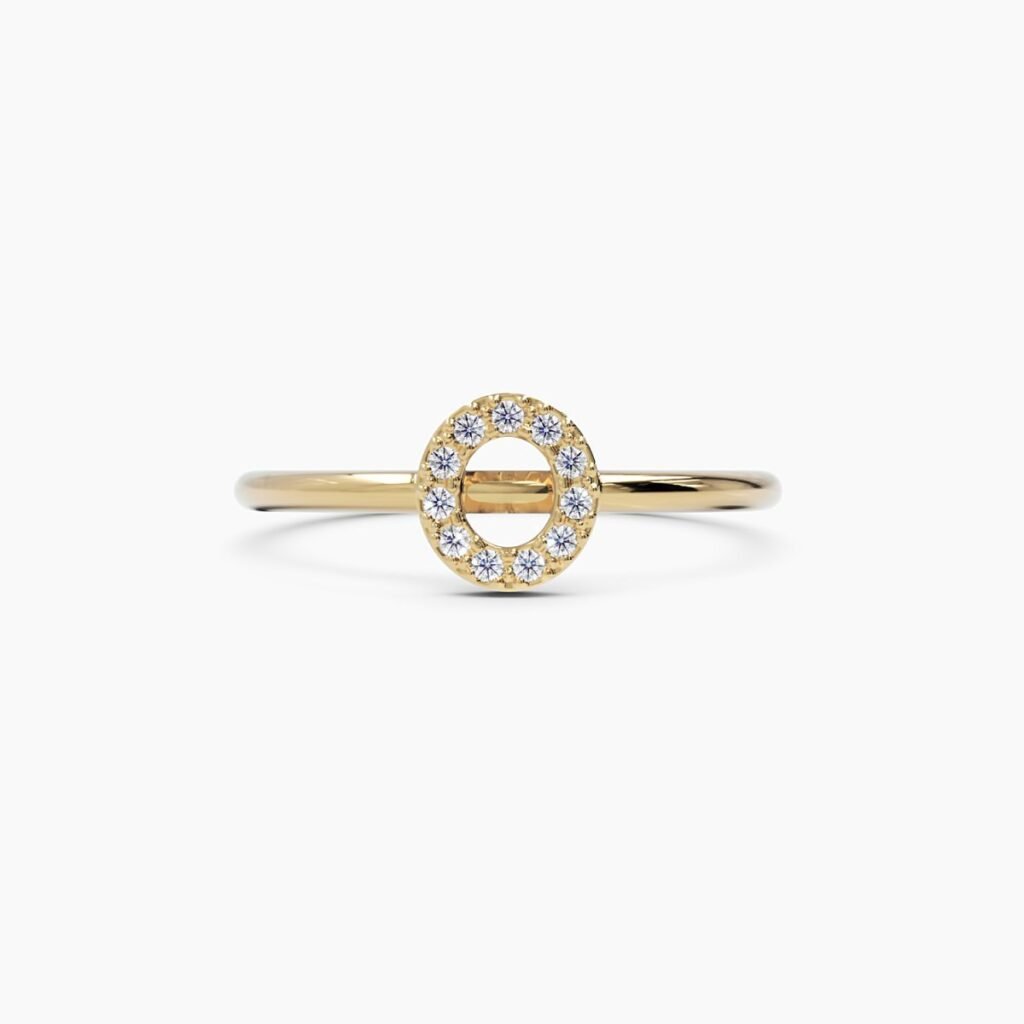 925 Sterling Silver Diamond Initial O Ring