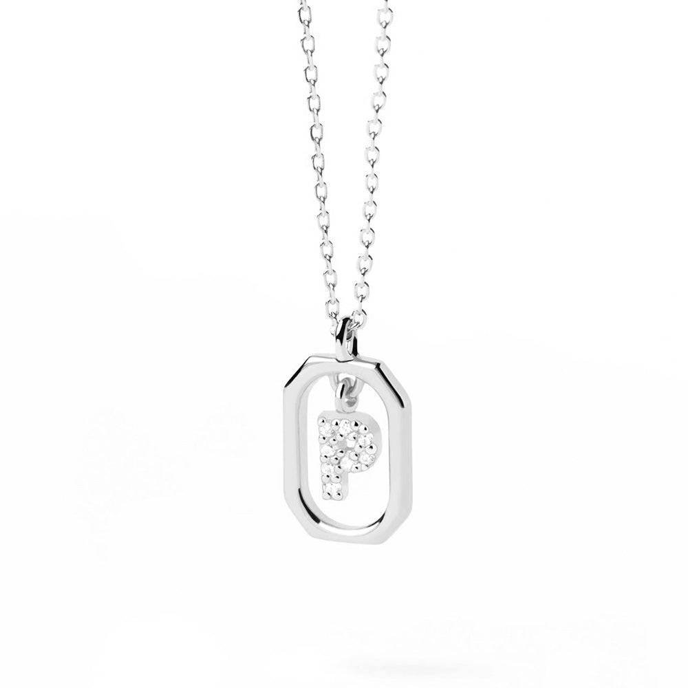 925 Sterling Silver Diamond Initial P Dangle Pendant Necklace