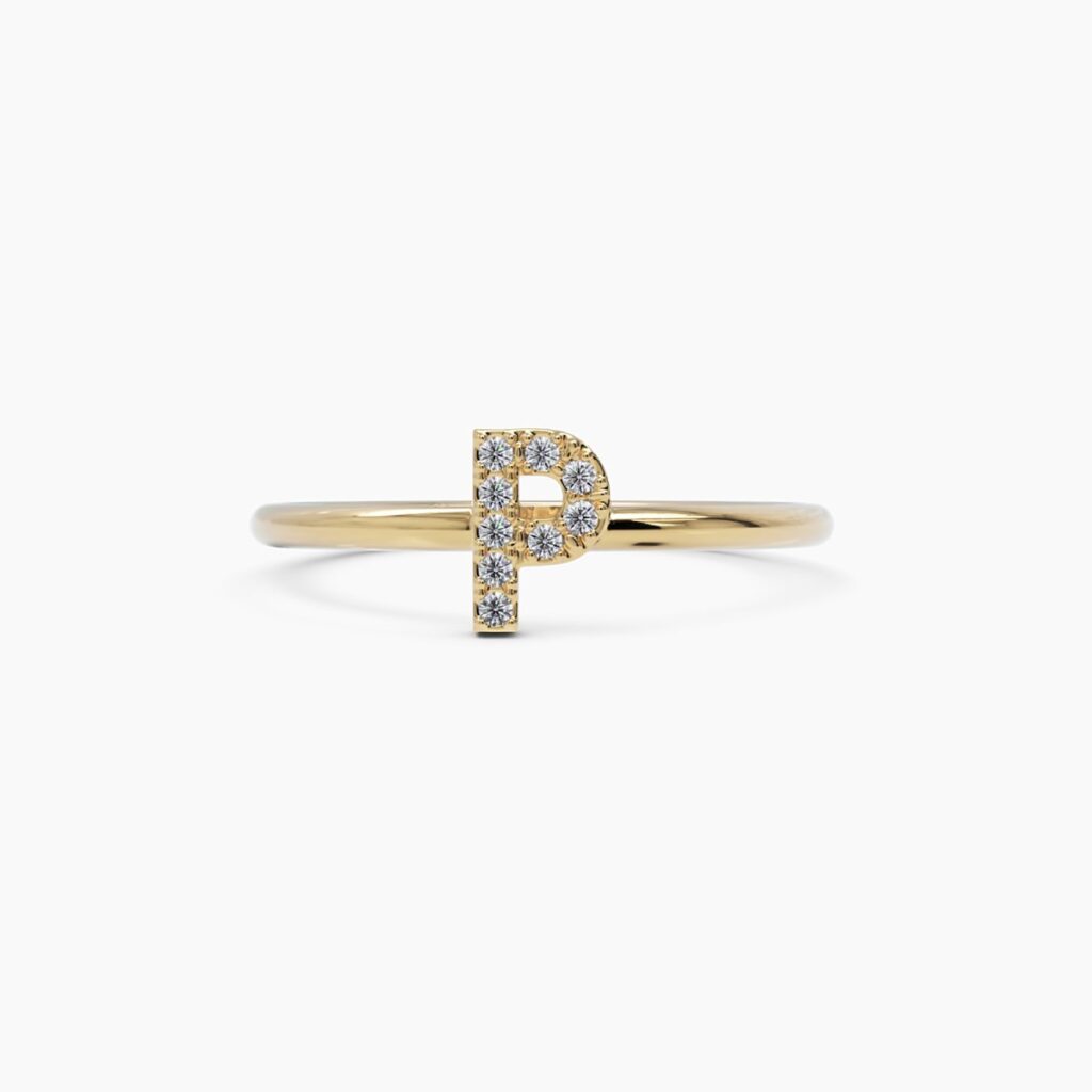925 Sterling Silver Diamond Initial P Ring