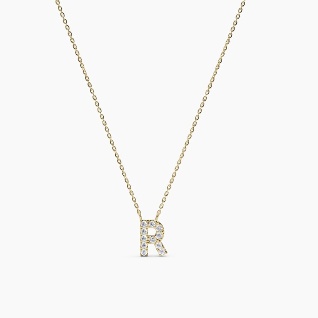 925 Sterling Silver Diamond Initial R Necklace