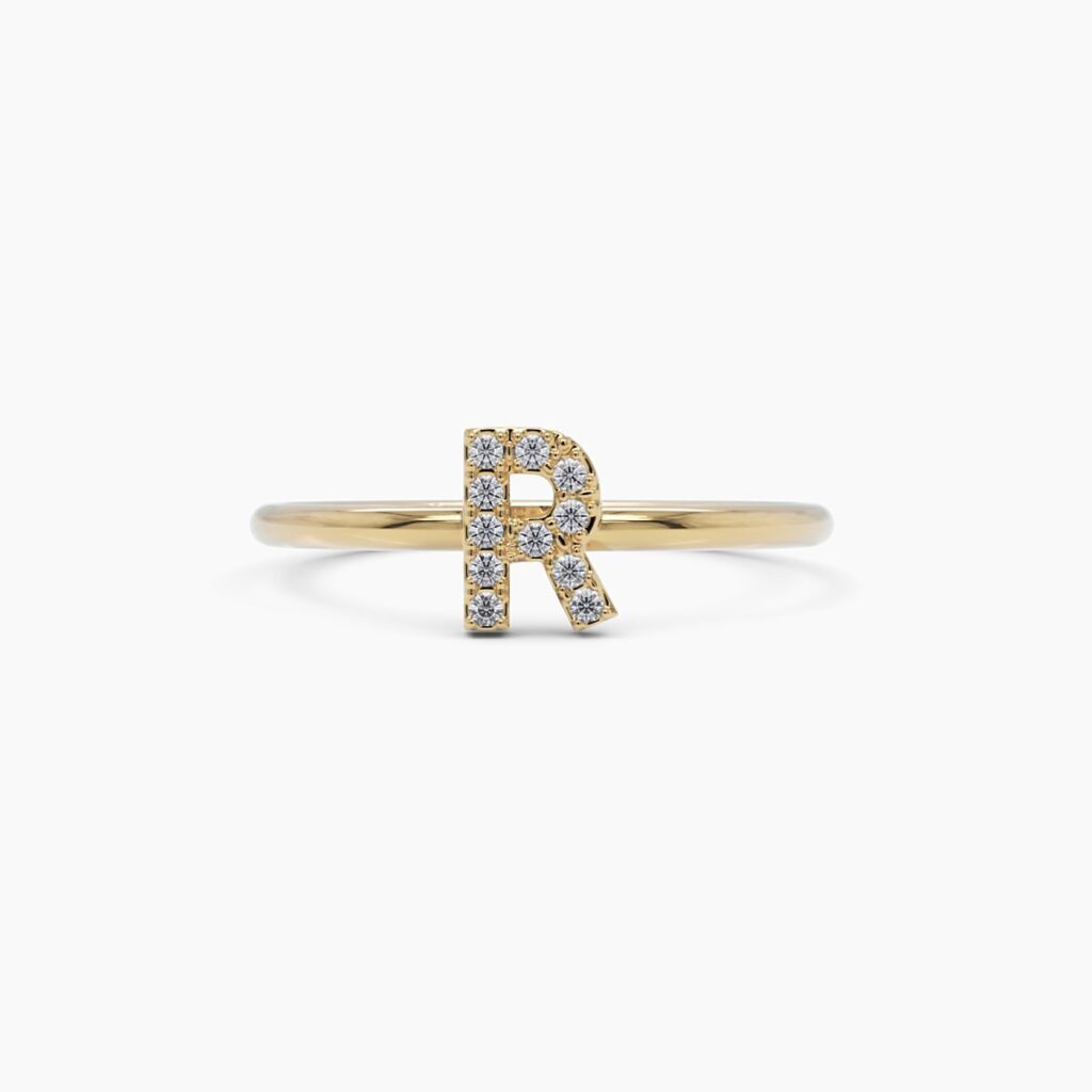925 Sterling Silver Diamond Initial R Ring
