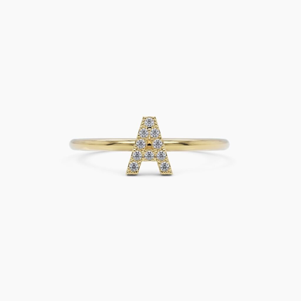 925 Sterling Silver Diamond Initial Ring