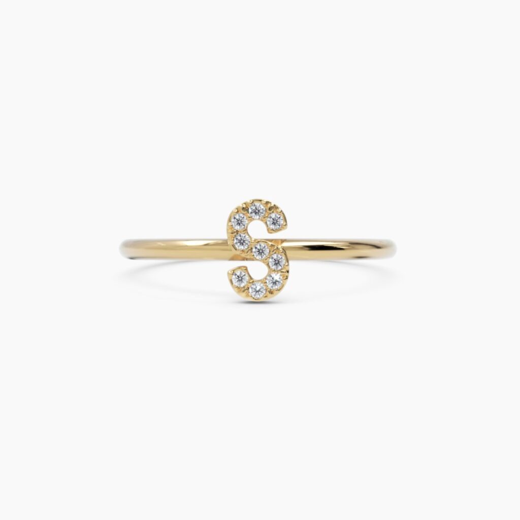 925 Sterling Silver Diamond Initial S Ring