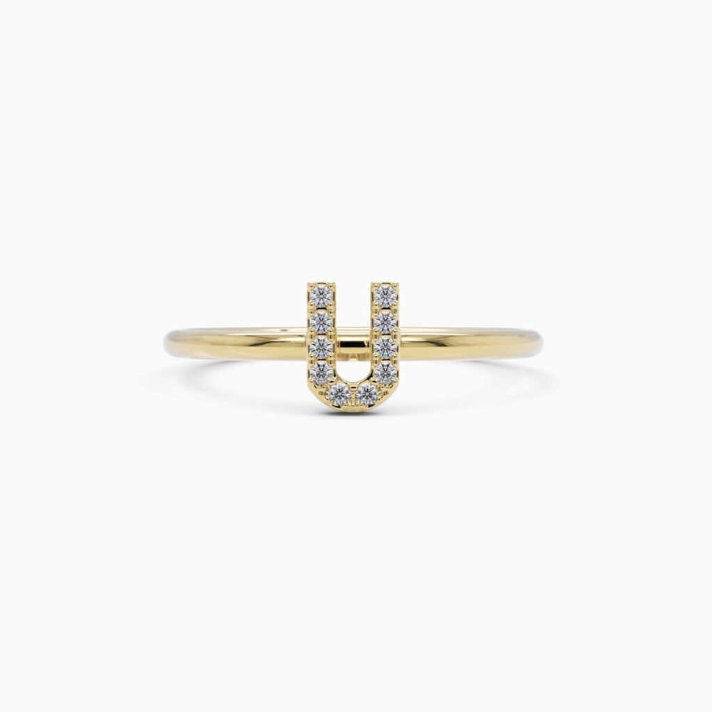 925 Sterling Silver Diamond Initial U Ring