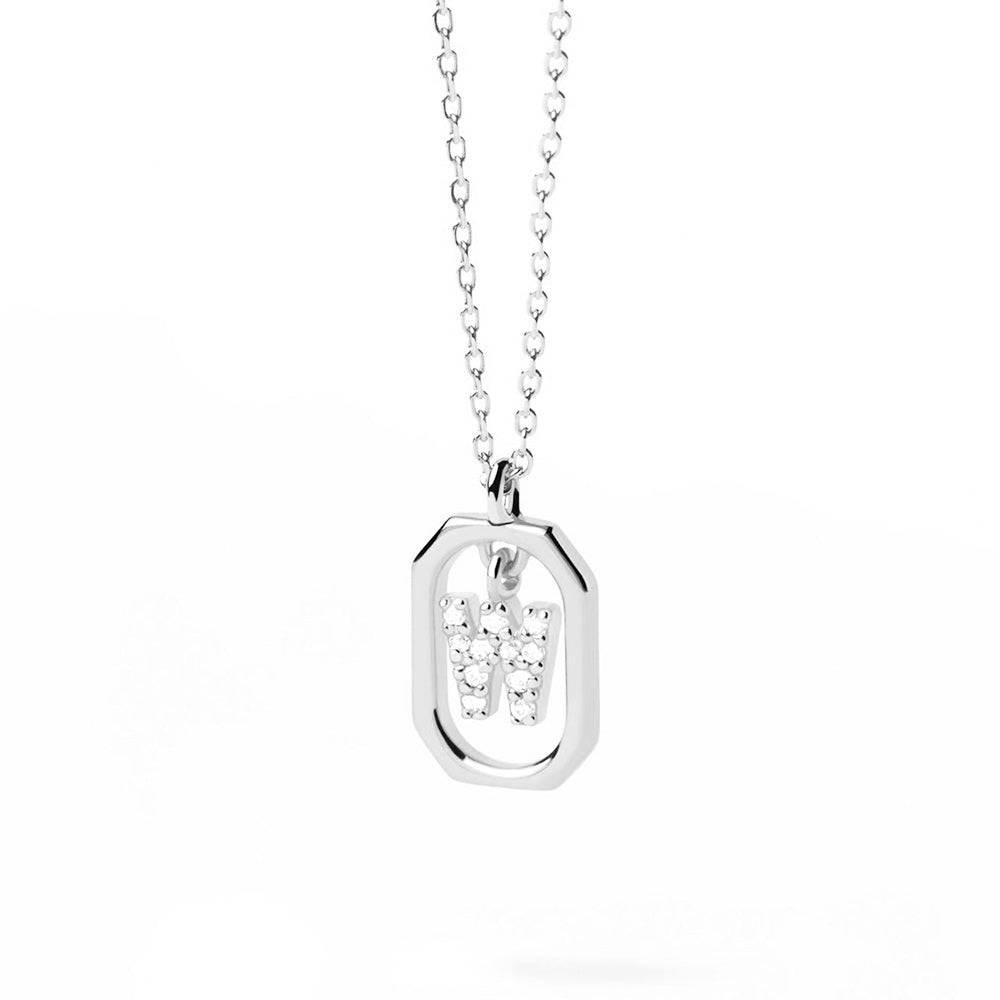 925 Sterling Silver Diamond Initial W Dangle Pendant Necklace