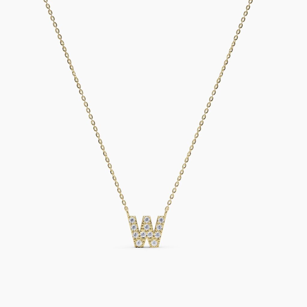 925 Sterling Silver Diamond Initial W Necklace