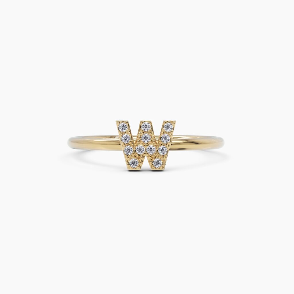 925 Sterling Silver Diamond Initial W Ring